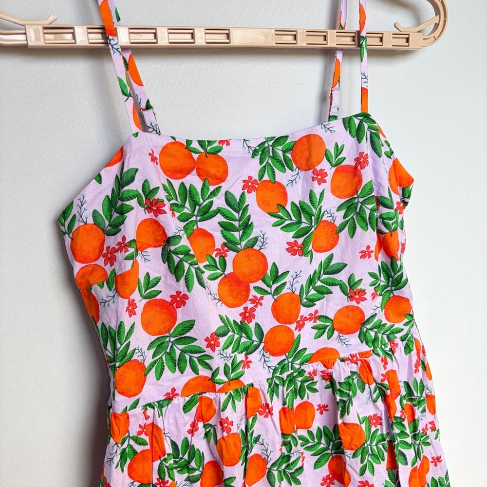 J Crew Women Sz 0 Strappy Orange Fruit Midi Dress Purple SUM25 Spring NWT - Picture 8 of 16